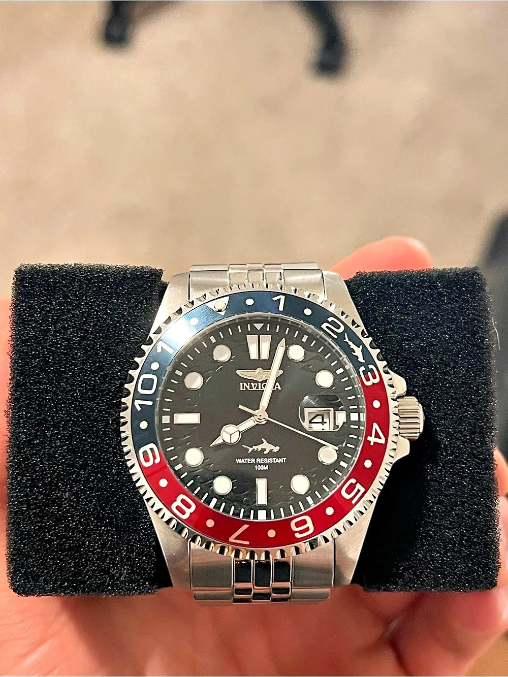 Invicta Pro Diver Automatic Pepsi Bezel Black Dial Watch Automatic Watch Silver